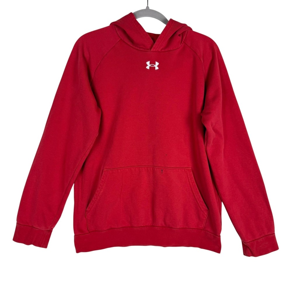 Under Armour Hoodie Youth XL Red Pullover‎ Fleece Logo Kangaroo Pocket Basic